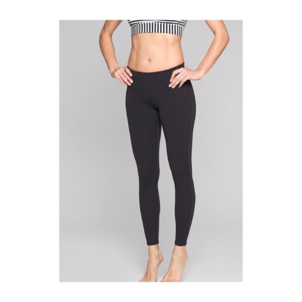 Athleta Chaturanga Grey Yellow Lining Tights Leggings Size Medium Workout Casual